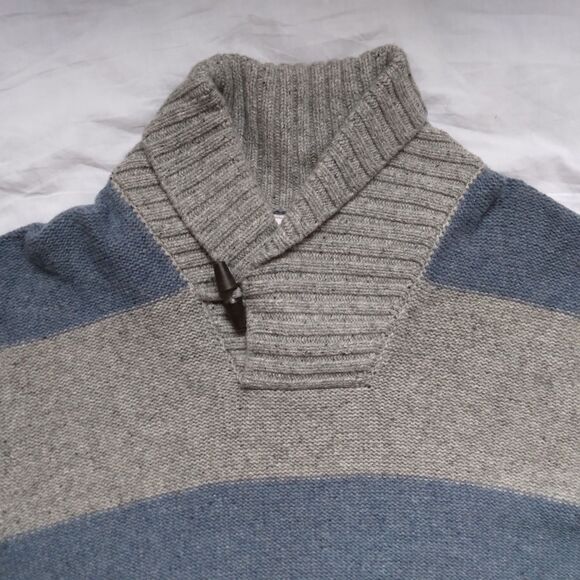 Gap Sweater Striped Lambswool Cowl Neck Gray Blue Preppy Mens Size XL Tall - Picture 6 of 11